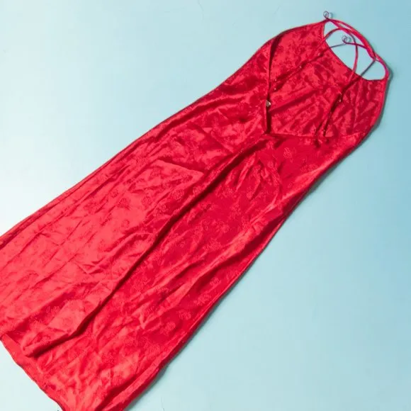 Victoria's Secret Solid Red Satin Knit Sleeveless Floor Length Lingerie Gown Med