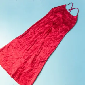 Victoria's Secret Solid Red Satin Knit Sleeveless Floor Length Lingerie Gown Med