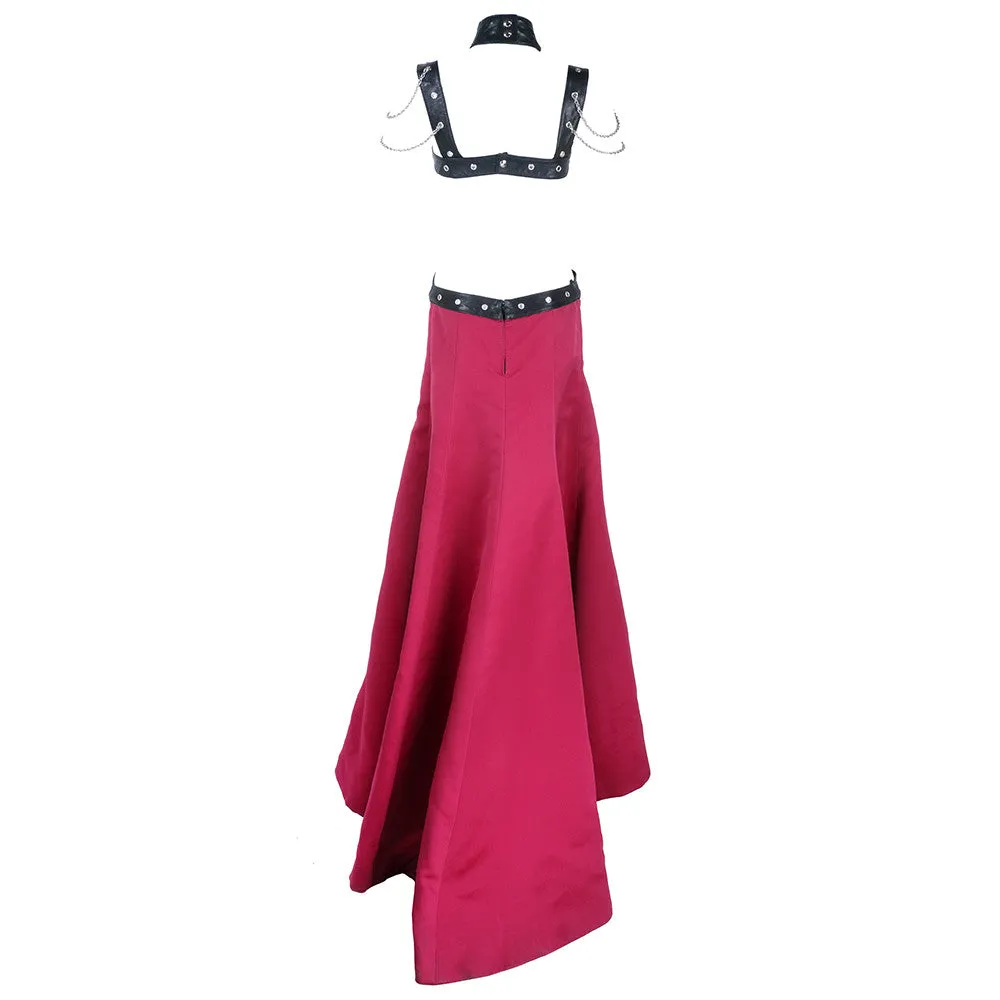 Vintage 90s Black Leather & Red Satin Fetish Gown