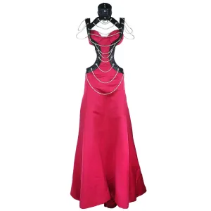 Vintage 90s Black Leather & Red Satin Fetish Gown