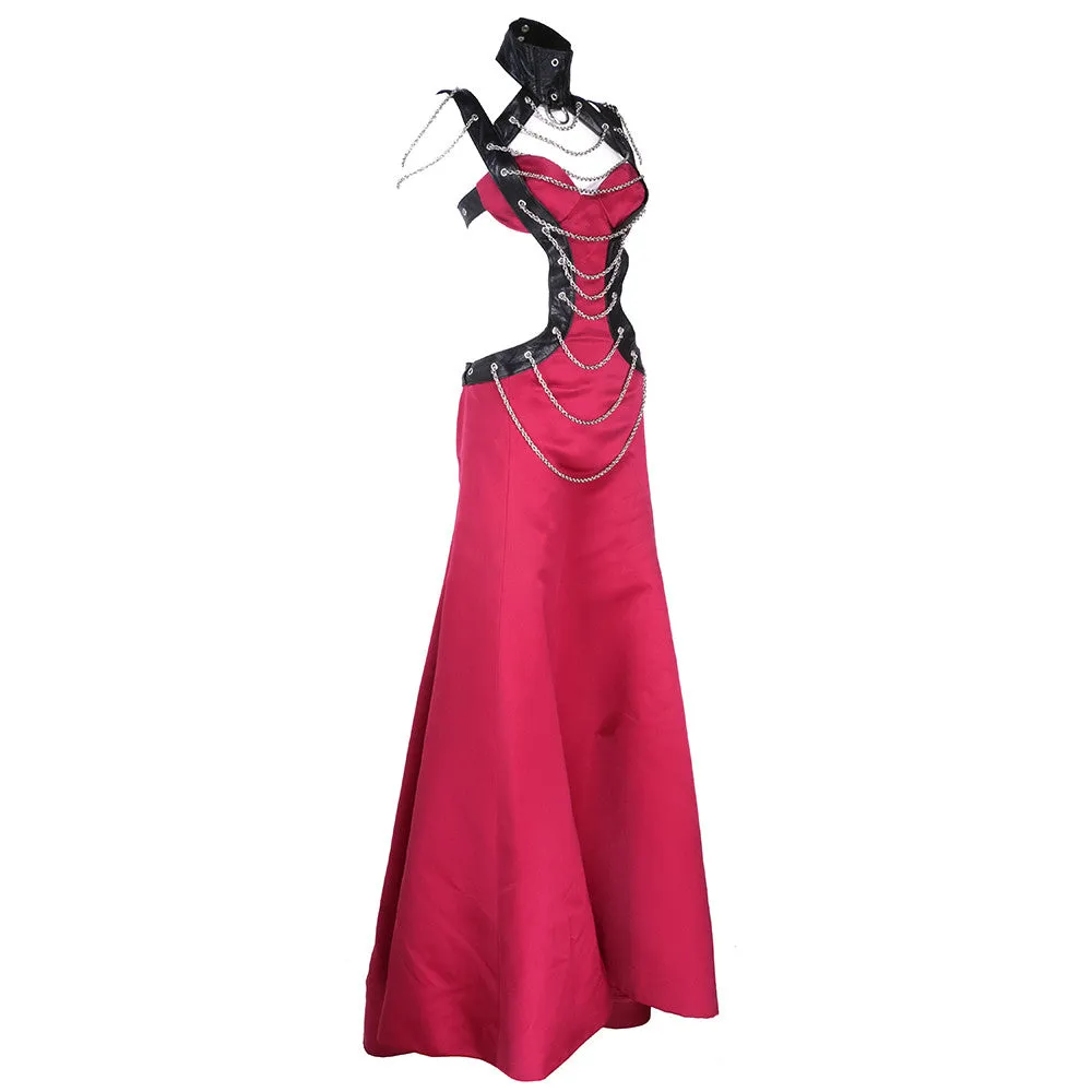 Vintage 90s Black Leather & Red Satin Fetish Gown