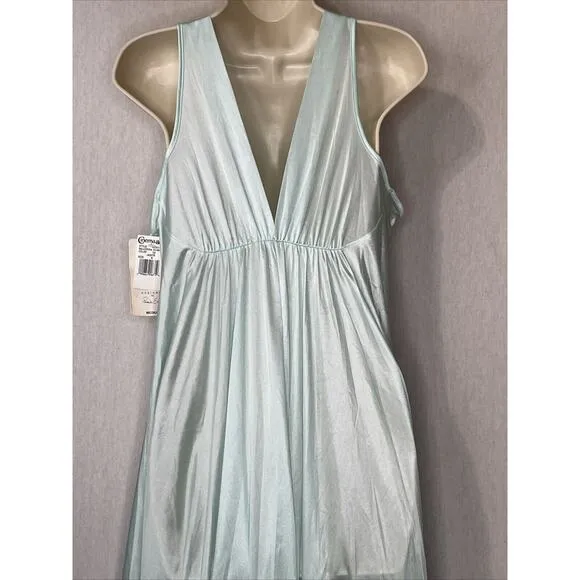Vintage Cinema Etoile Gown Satin Nylon Medium Jadite Green Plunging Neckline NWT