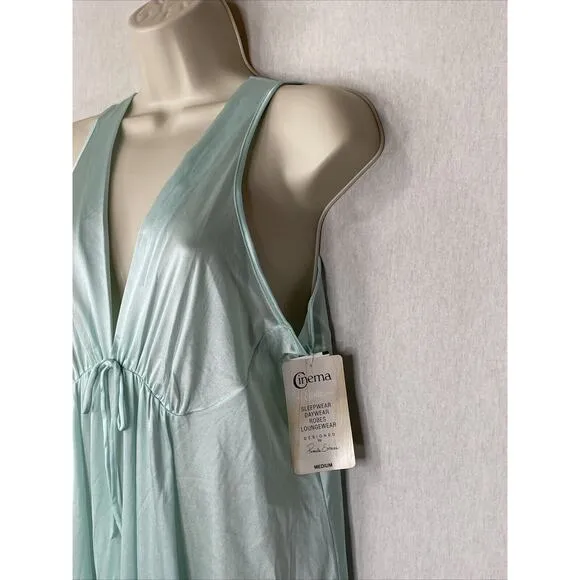 Vintage Cinema Etoile Gown Satin Nylon Medium Jadite Green Plunging Neckline NWT