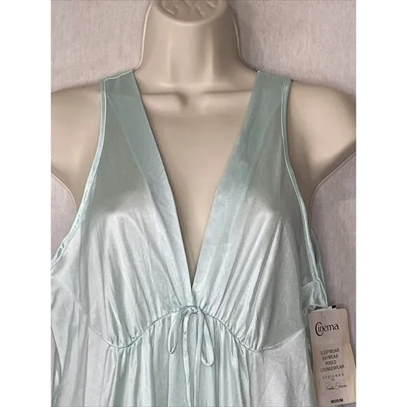 Vintage Cinema Etoile Gown Satin Nylon Medium Jadite Green Plunging Neckline NWT