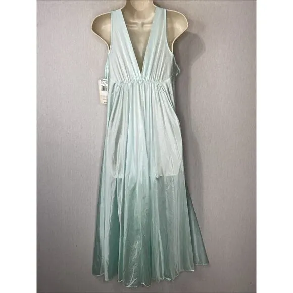 Vintage Cinema Etoile Gown Satin Nylon Medium Jadite Green Plunging Neckline NWT
