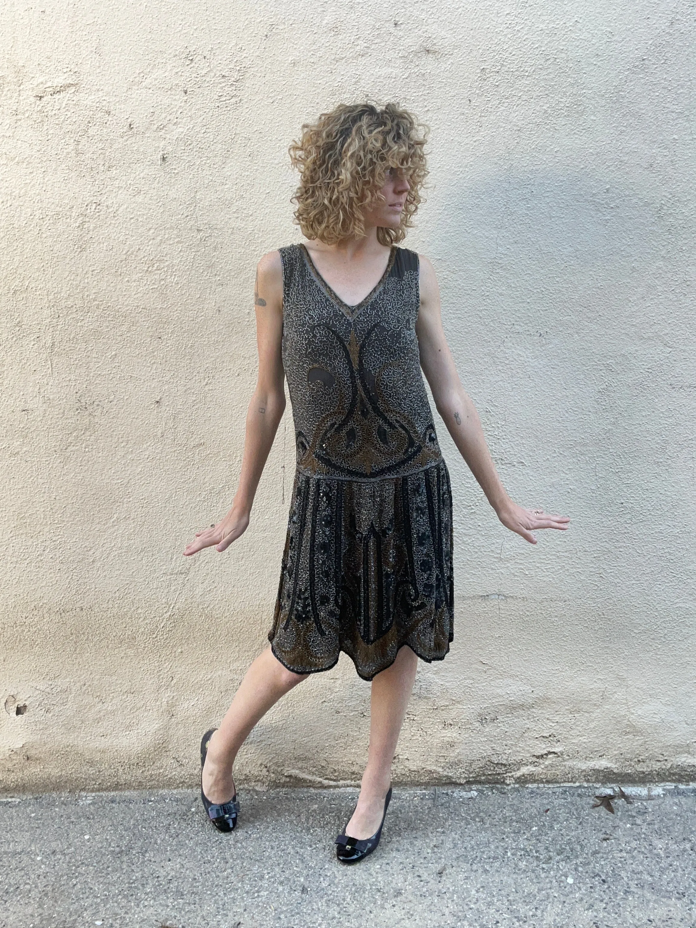 Vintage Glass Bead Sequin Flapper Dress