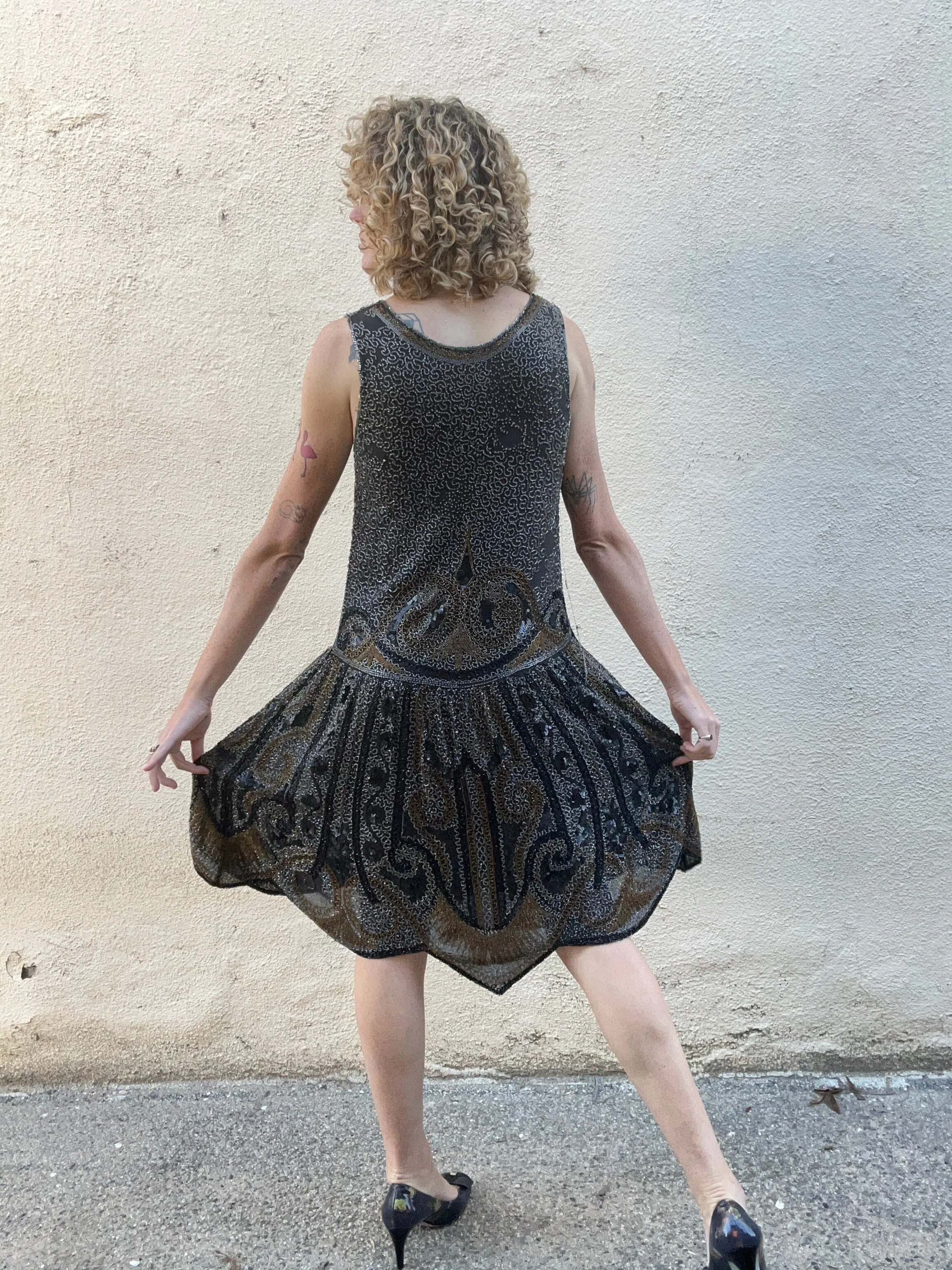 Vintage Glass Bead Sequin Flapper Dress