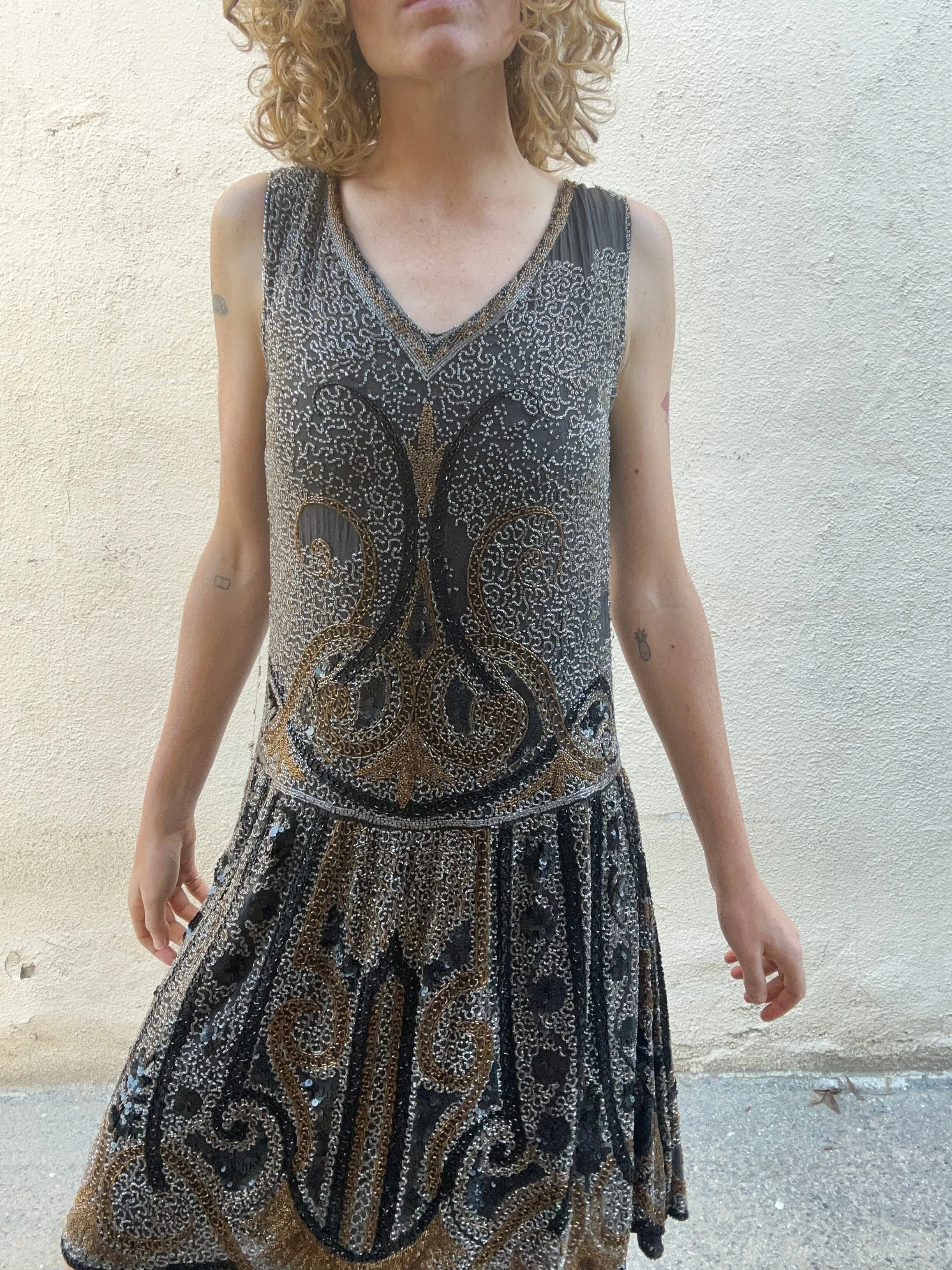 Vintage Glass Bead Sequin Flapper Dress
