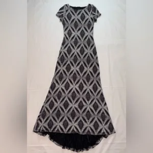 Vintage Jody California Size Small Black &amp; Silver Geometric Evening Gown