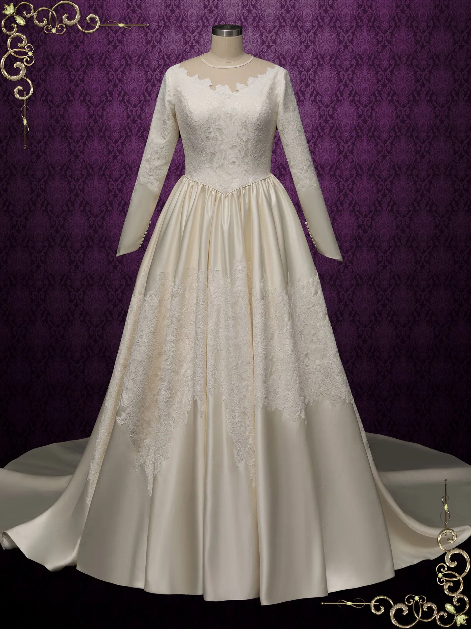 Vintage Satin Lace Wedding Dress CATALINA