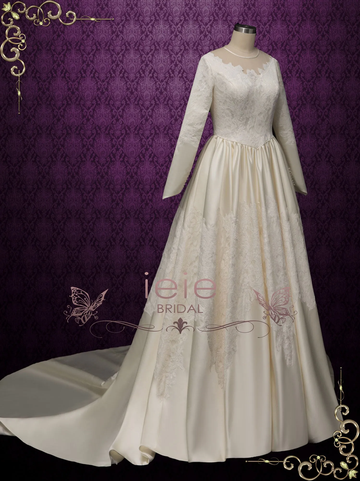 Vintage Satin Lace Wedding Dress CATALINA