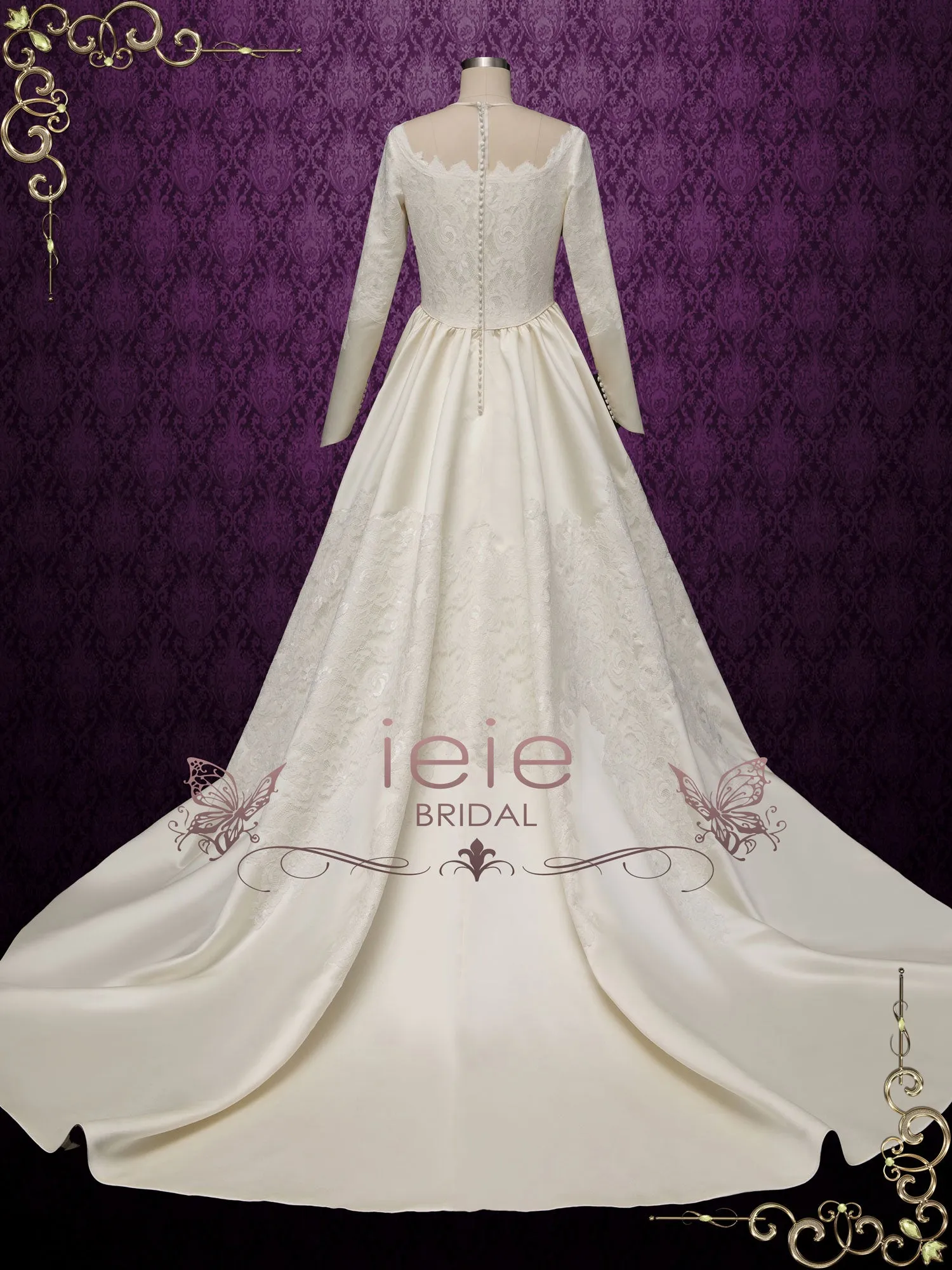 Vintage Satin Lace Wedding Dress CATALINA