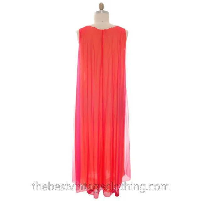 Vintage Sweeping Nylon Chiffon 2PC Peignoir Saks Fifth Ave Red Orange Eva Gabor 1960s