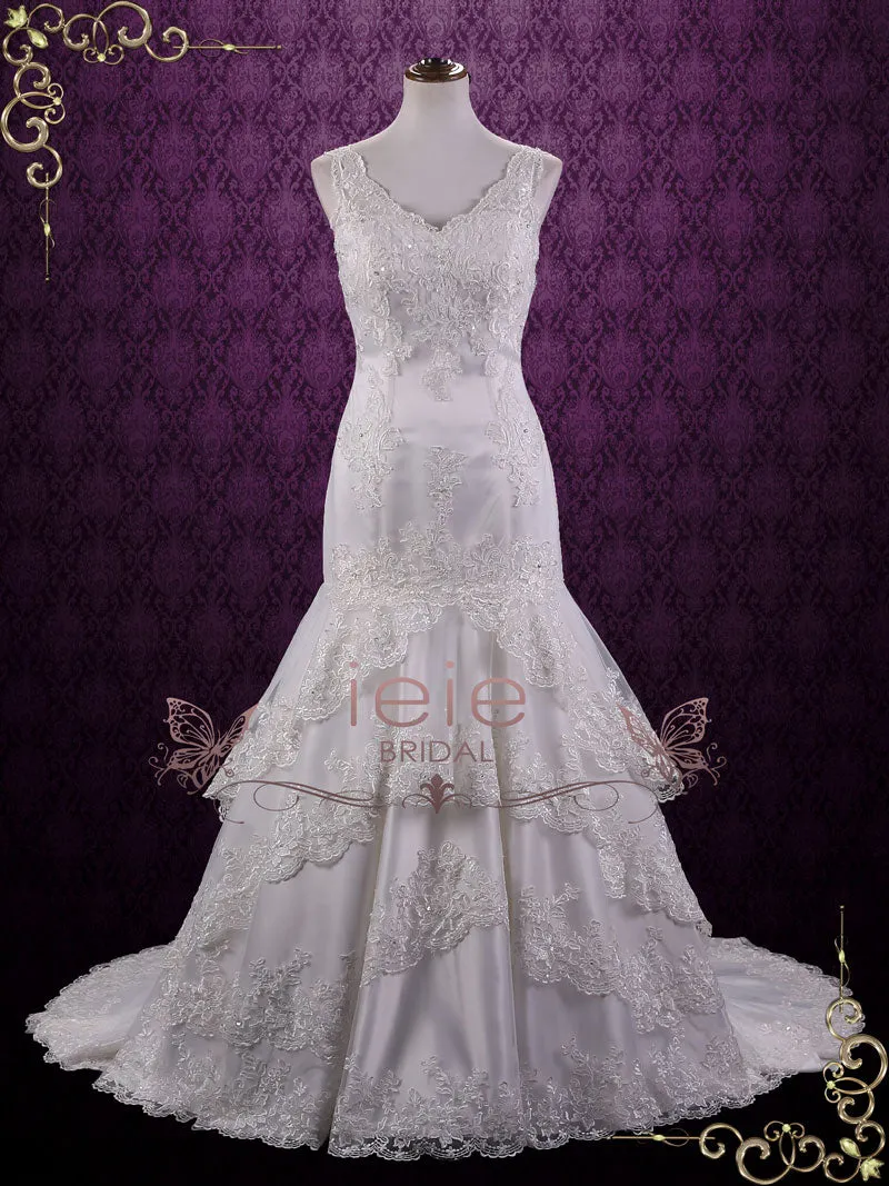 Vintage V Neck Lace Fit and Flare Wedding Dress SASHA