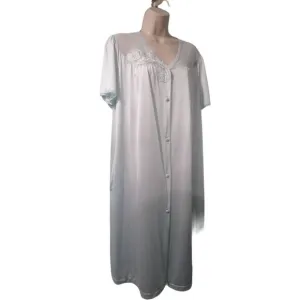 Vintage Vanity Fair Light Ice Blue Dressing Gown Lace Floral Applique L XL EUC