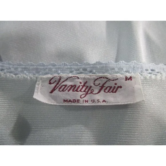 Vintage Vanity Fair Light Ice Blue Dressing Gown Lace Floral Applique L XL EUC