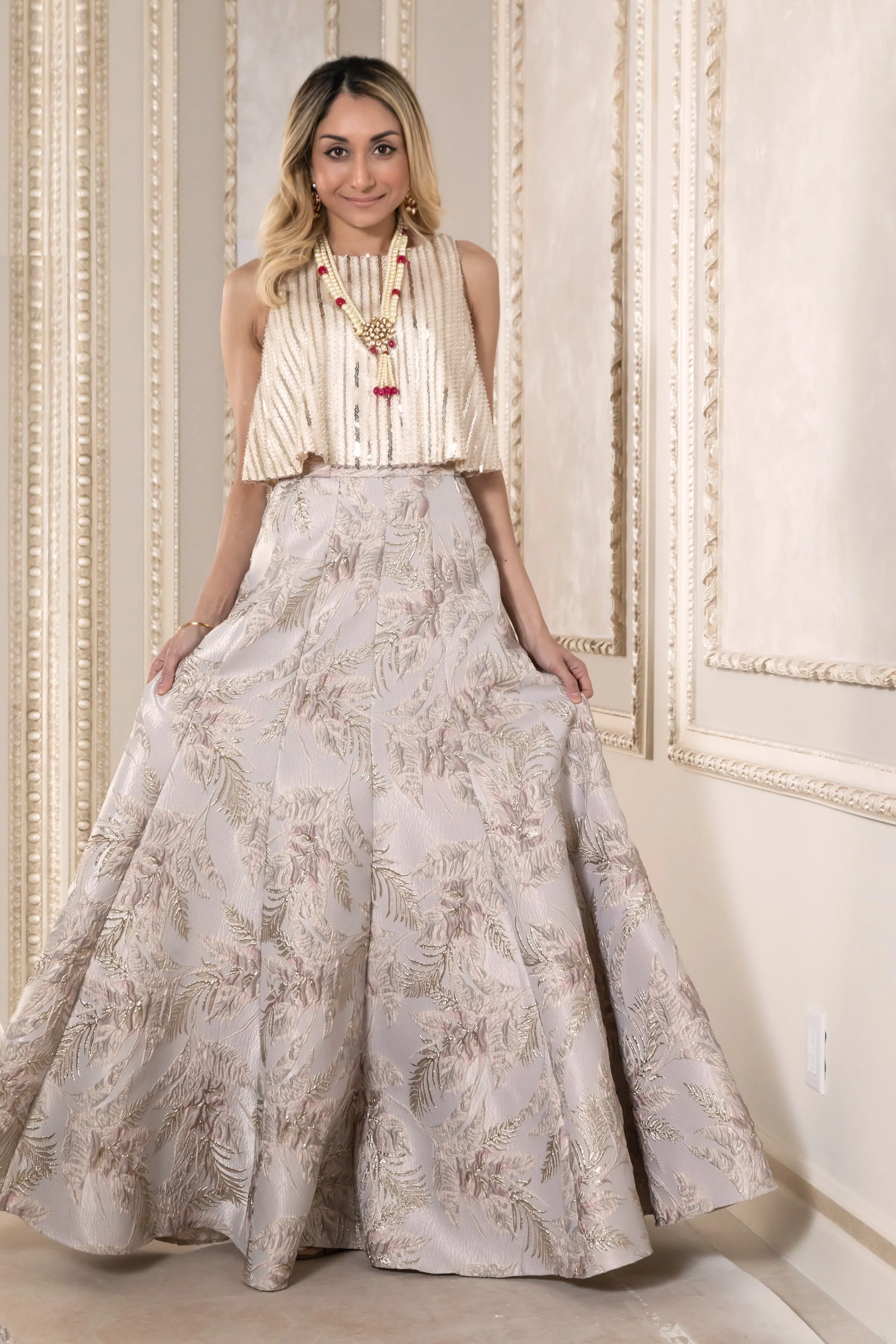 VOYA Palm Leaf Jacquard Skirt