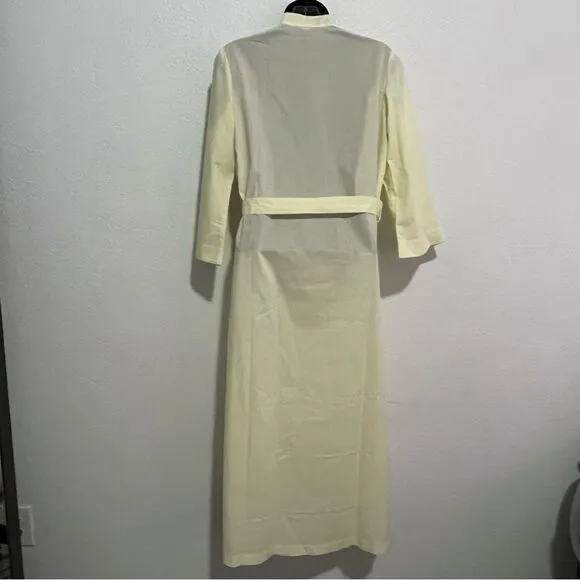 Vtg 50s Peacock Chinese Pastel Yellow Embroidered Floral Mandarin Collar Gown