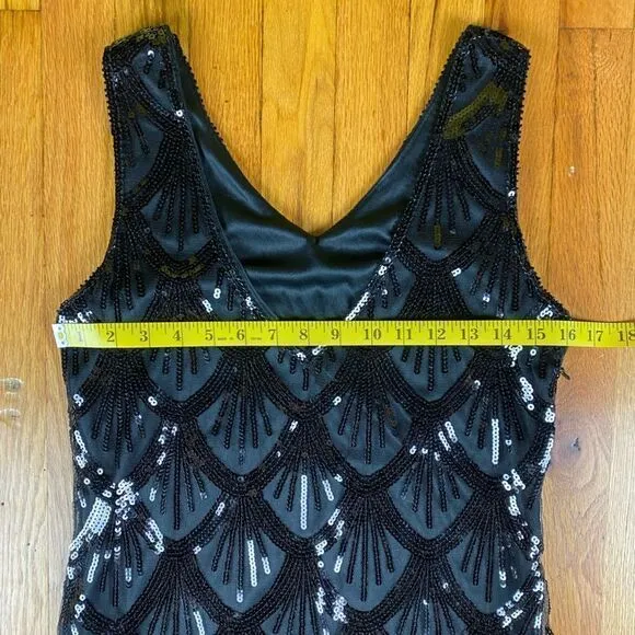 VTG Sequin Dress Size Medium Black With Thick Fringe