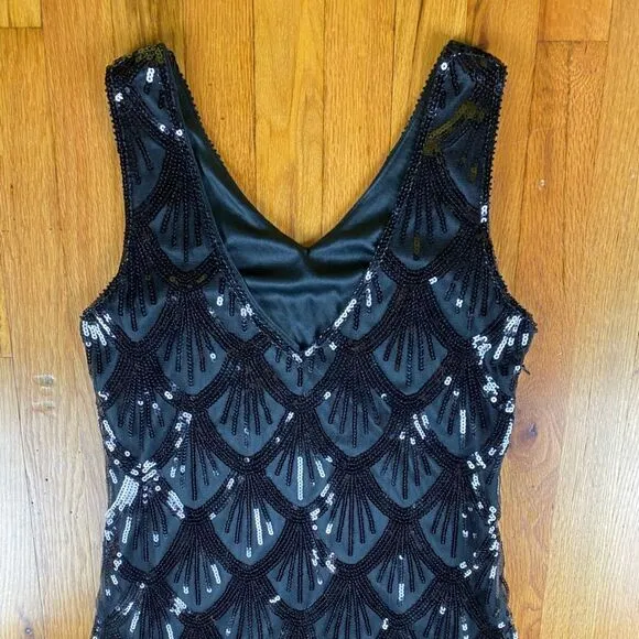 VTG Sequin Dress Size Medium Black With Thick Fringe