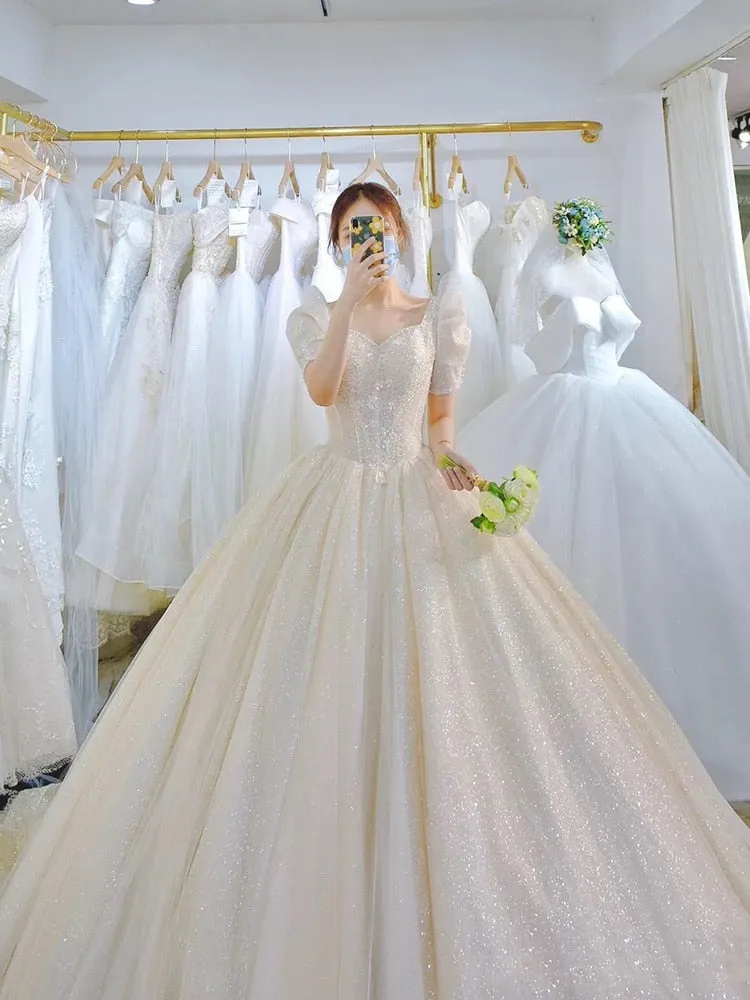 Wedding Dress Princess Bride Dress Shiny Ball Gown Wedding Dress