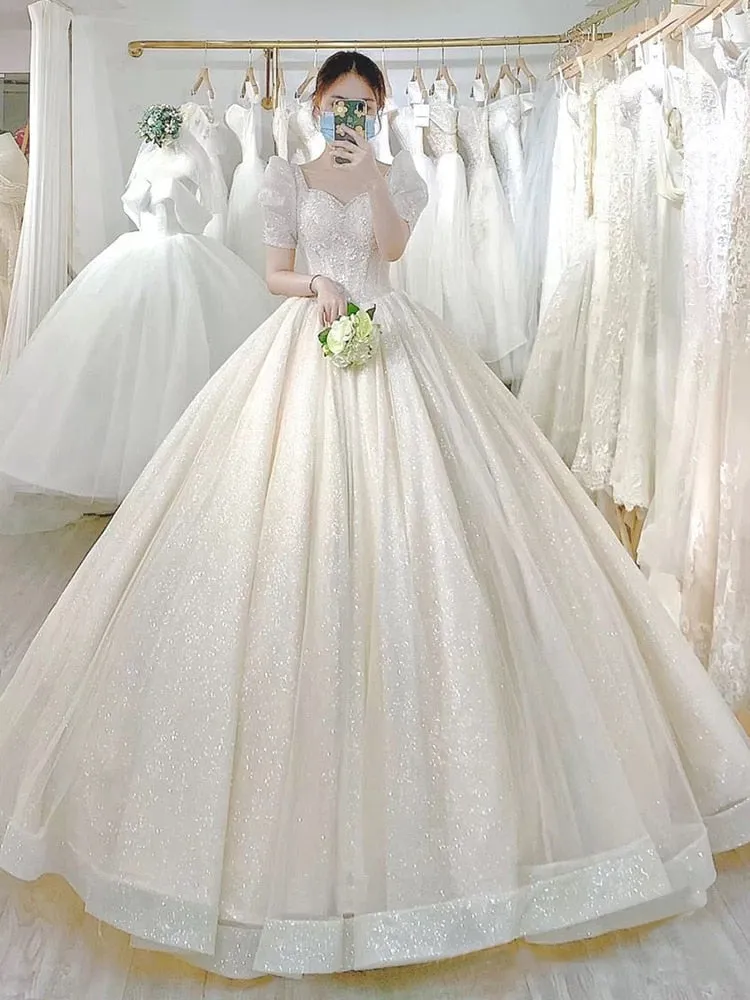 Wedding Dress Princess Bride Dress Shiny Ball Gown Wedding Dress