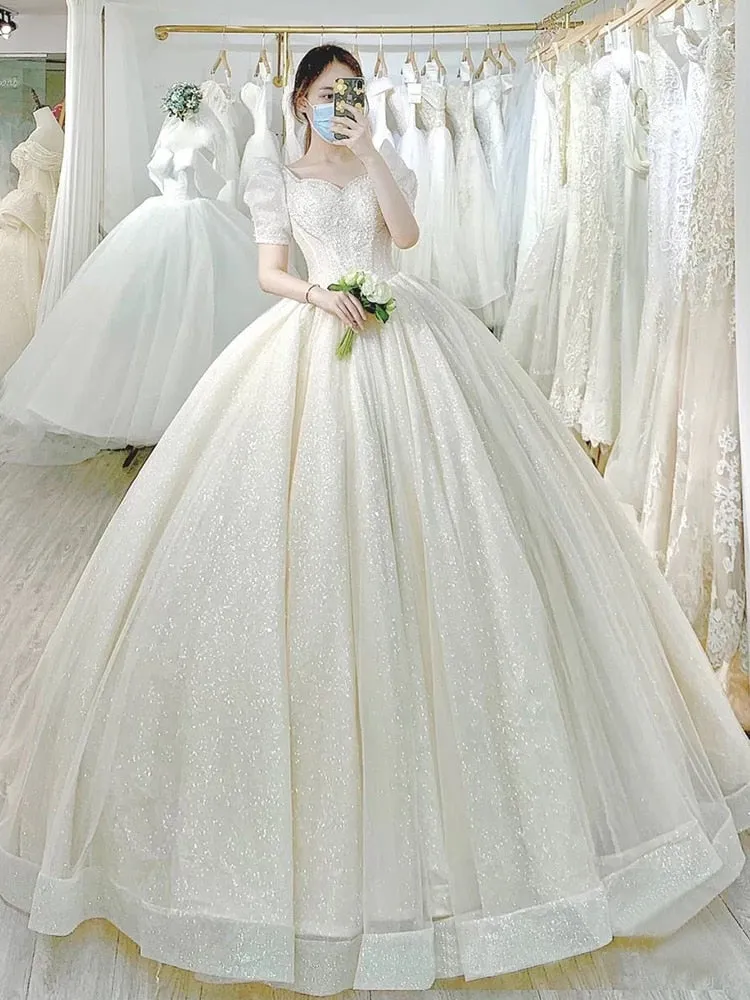 Wedding Dress Princess Bride Dress Shiny Ball Gown Wedding Dress
