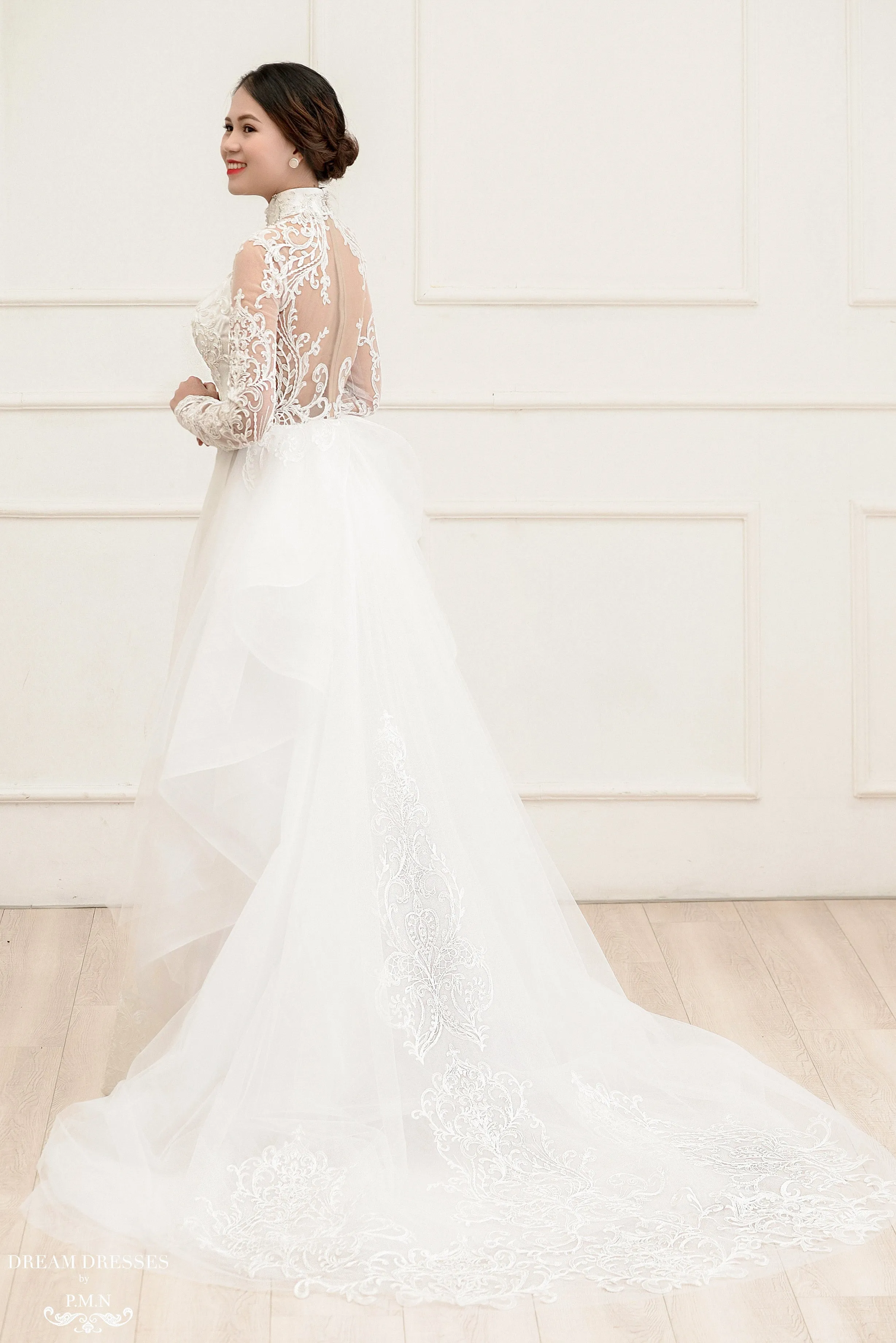 White Bridal Ao Dai | Modern Vietnamese Lace Bridal Dress (#PAIGE)