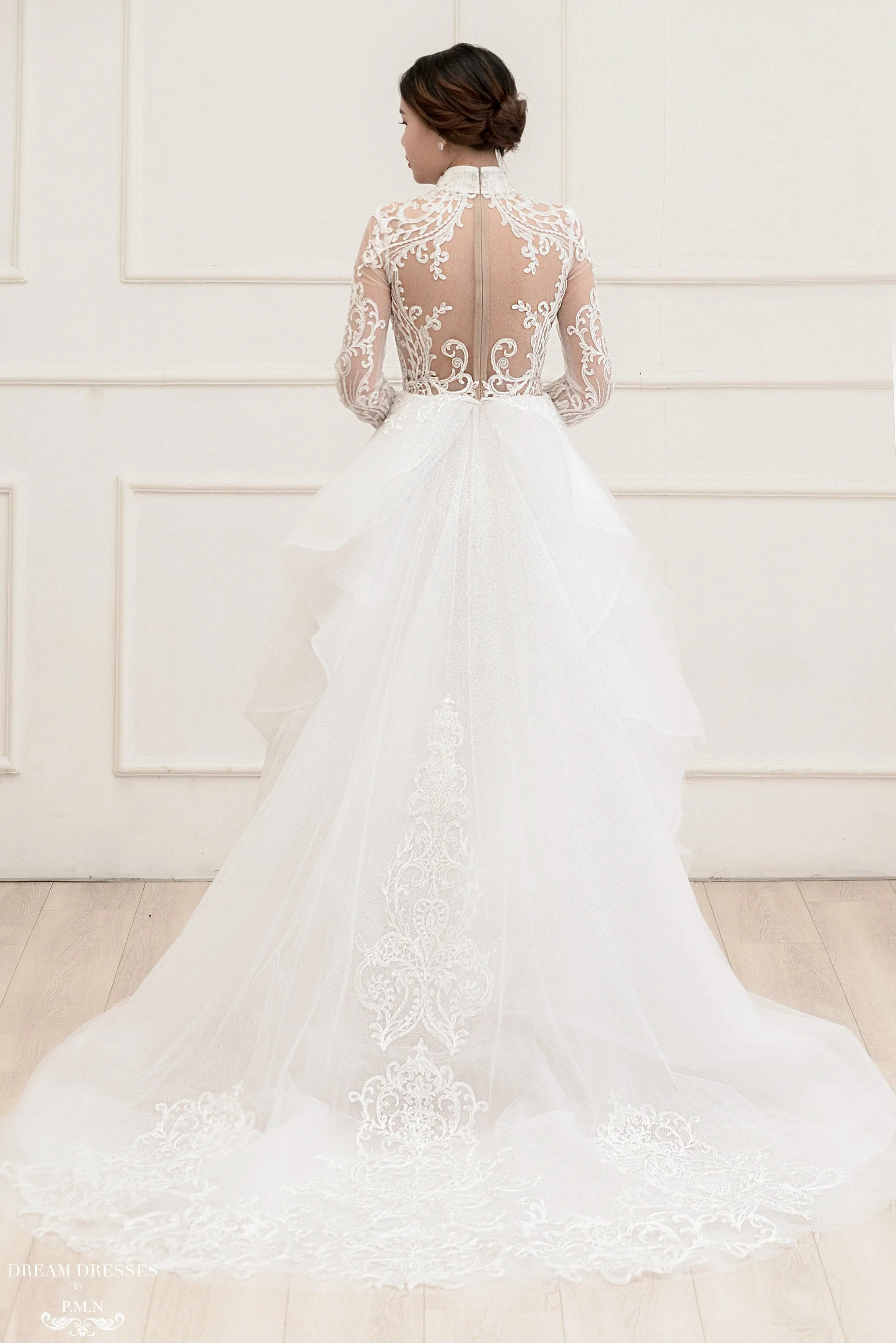 White Bridal Ao Dai | Modern Vietnamese Lace Bridal Dress (#PAIGE)