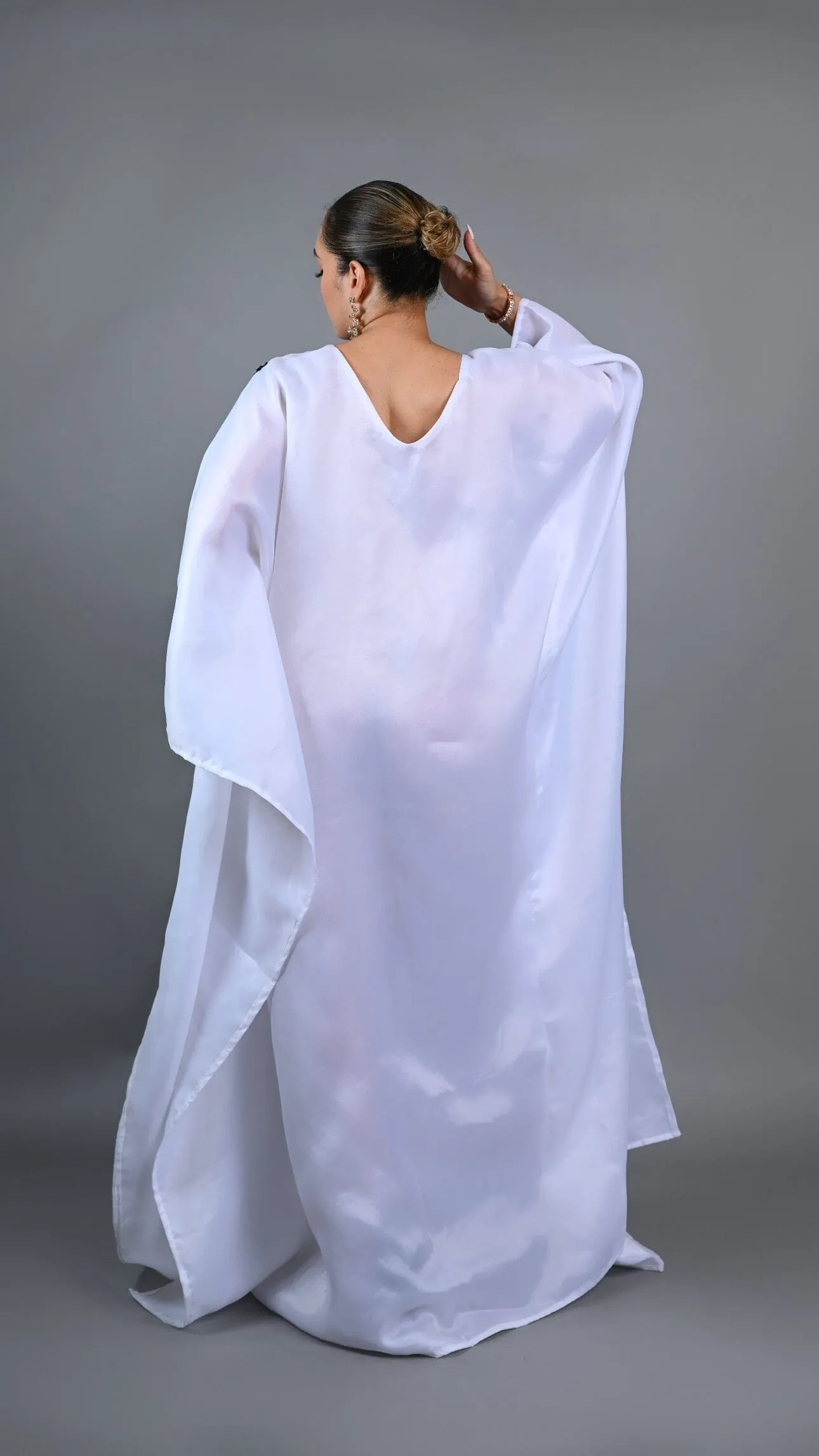 White kaftan Boubou maxi dress with cut out sequin.