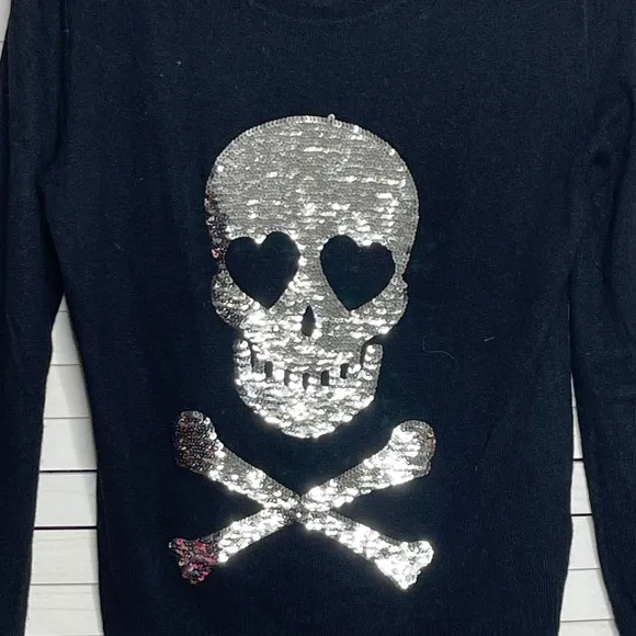 Wildfox Love Skull Angora Blend Sequin Sweater Dress XS Black