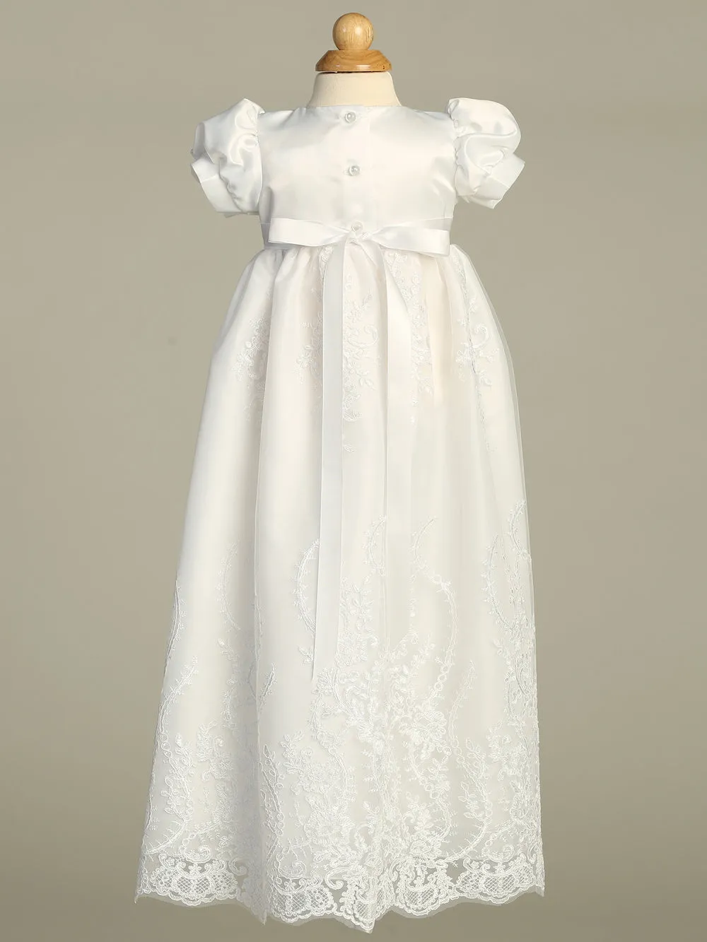 Willow Embroidered Tulle Long Christening Gown and Bonnet