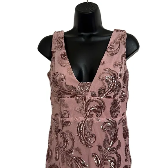 Windsor Lilac Paisley Formal Sequin Leaf Maxi Dress Gown Sz
