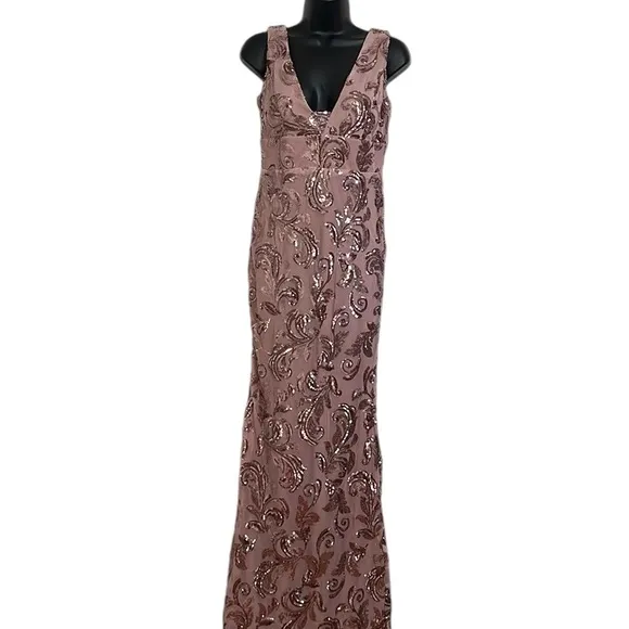 Windsor Lilac Paisley Formal Sequin Leaf Maxi Dress Gown Sz