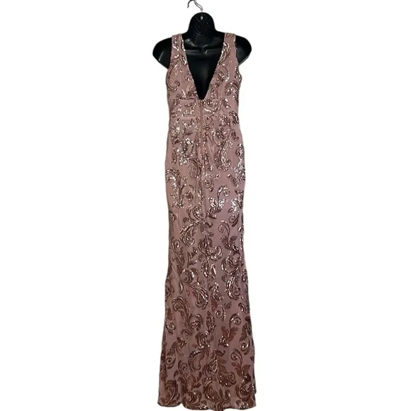 Windsor Lilac Paisley Formal Sequin Leaf Maxi Dress Gown Sz