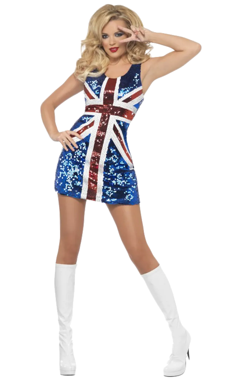 Womens Geri Halliwell Sequin Union Jack Costume