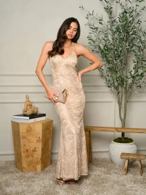 WOMEN'S SLEEVELESS BODYCON V-NECK SEQUIN MAXI DRESS