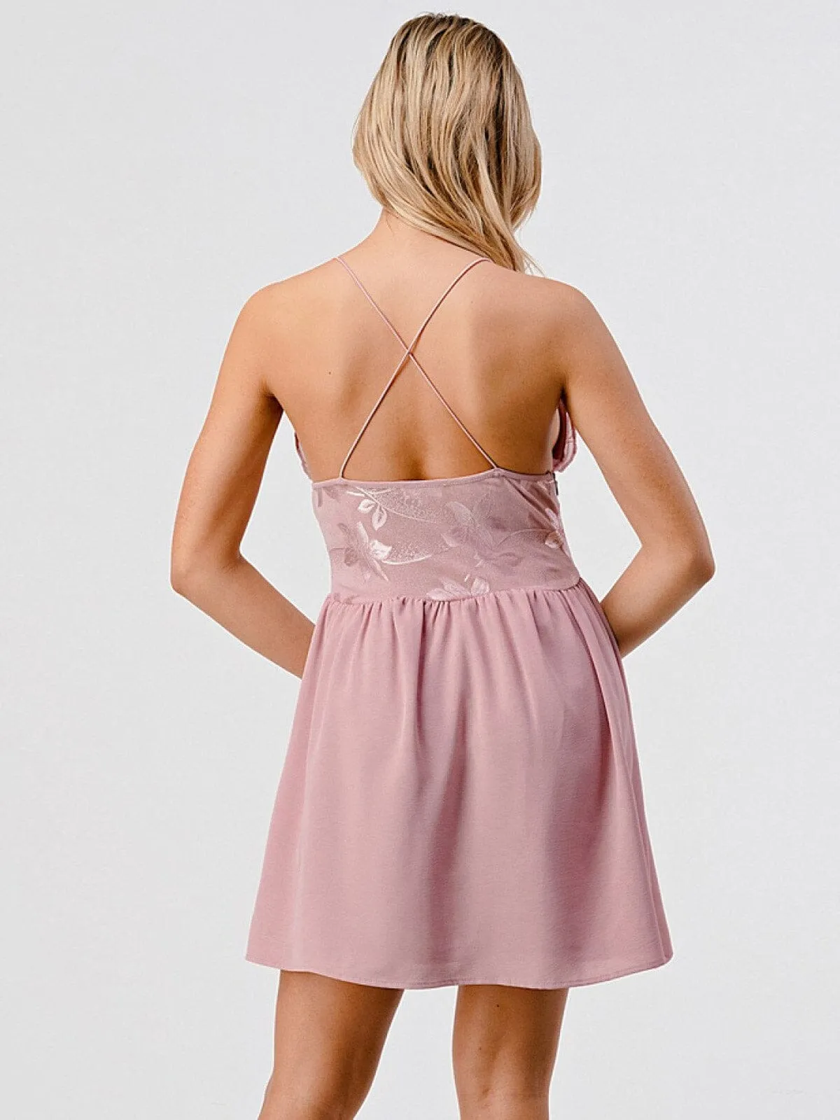 WOMEN'S SLEEVELESS V-NECK OPEN BACK MESH FIT & FLARE MINI DRESS