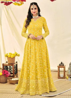 Yellow and Gold Heavy Embroidered Kalidar Anarkali