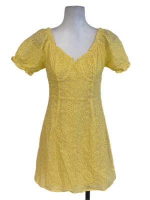 Yellow Embroidered Empire Dress