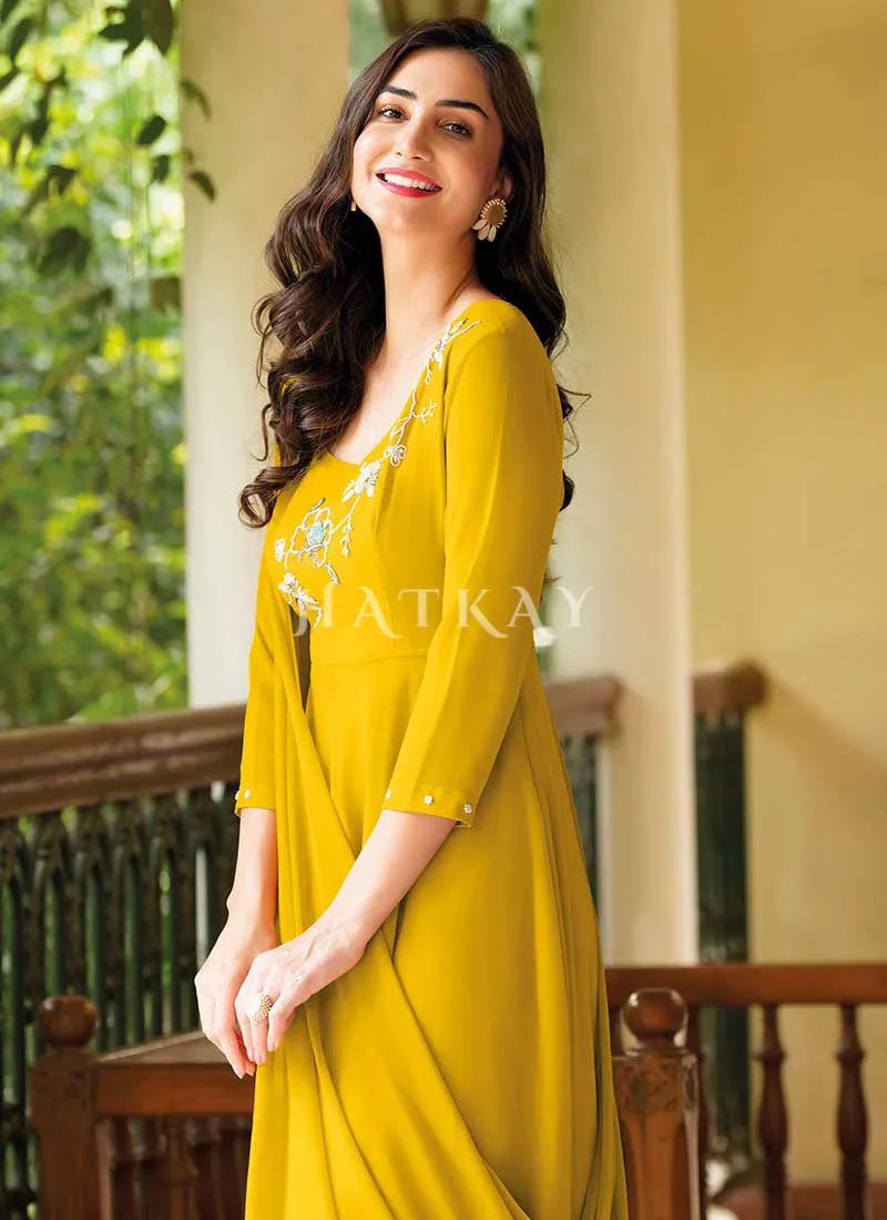 Yellow Embroidered Georgette Anarkali Gown