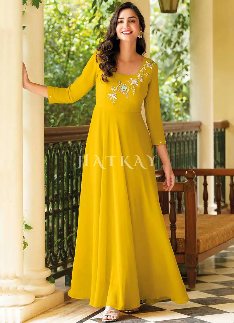 Yellow Embroidered Georgette Anarkali Gown