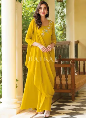 Yellow Embroidered Georgette Anarkali Gown