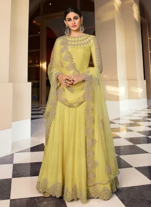 Yellow Heavy Neck Embroidered Gown Style Anarkali