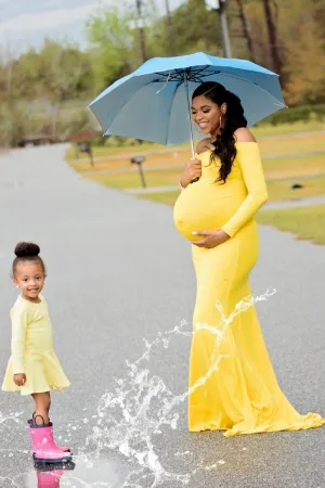 Yellow Maternity Dress Off-the-shoulder Long Sleeve