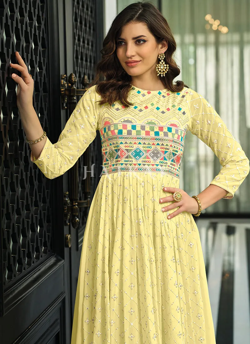 Yellow Multi Embroidered Traditional Anarkali Gown