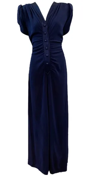 YSL Rive Gauche 1982 Blue Satin Back Crepe Dress