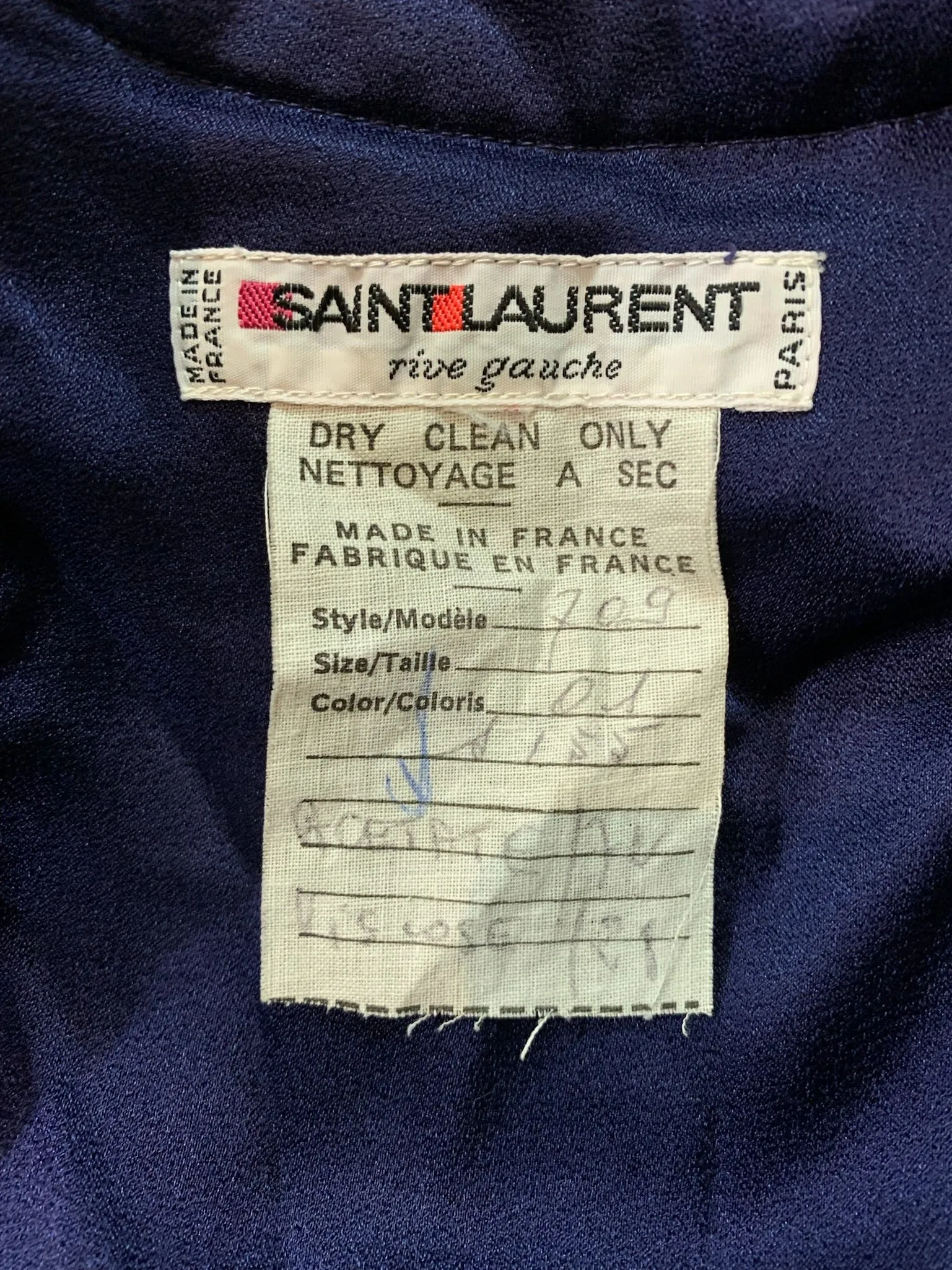 YSL Rive Gauche 1982 Blue Satin Back Crepe Dress