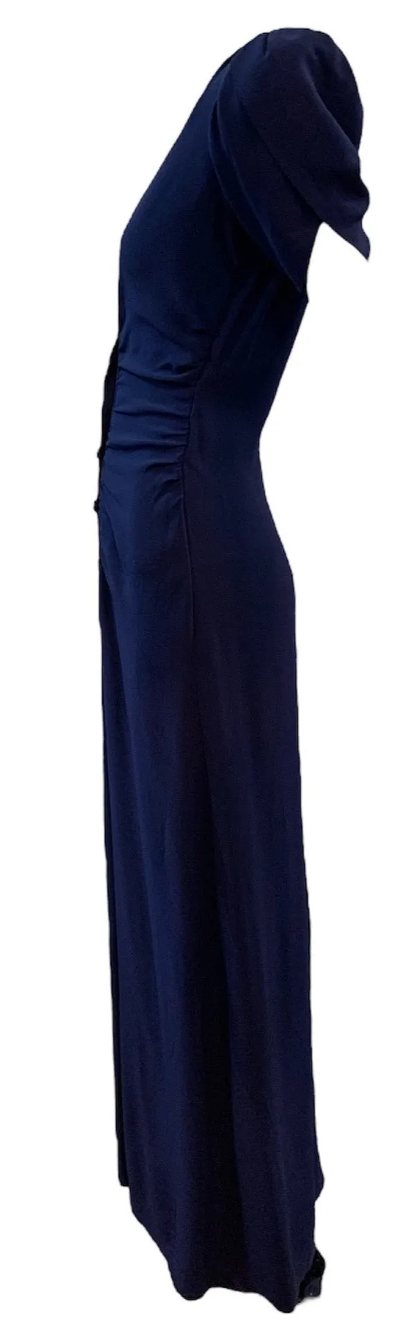 YSL Rive Gauche 1982 Blue Satin Back Crepe Dress