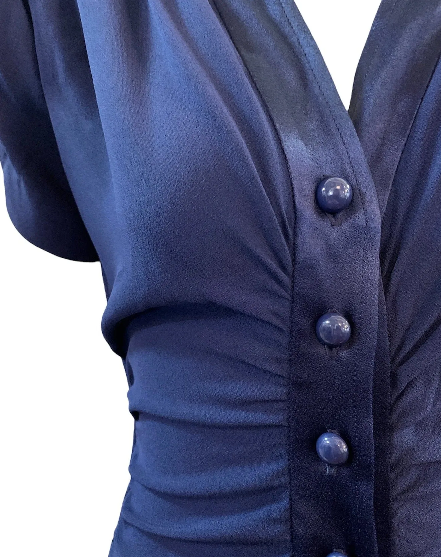 YSL Rive Gauche 1982 Blue Satin Back Crepe Dress